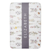 花カラフル花、野の花、緑、あなたの名前 バスマット (正面縦)