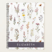 花カラフル花、野の花、緑、あなたの名前 プランナー手帳 (正面)