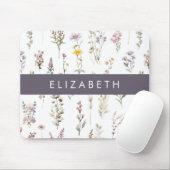 花カラフル花、野の花、緑、あなたの名前 マウスパッド (マウス)