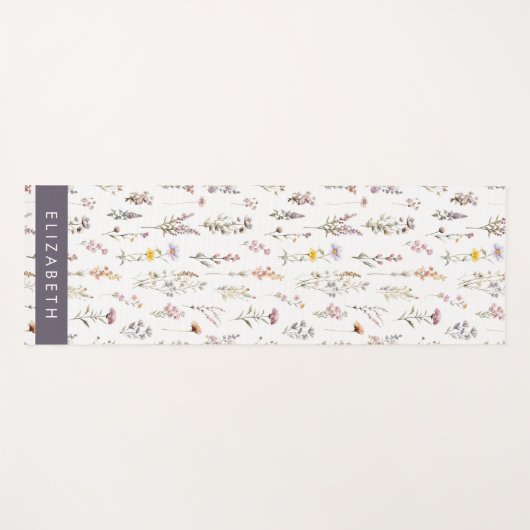 花カラフル花、野の花、緑、あなたの名前 ヨガマット (正面(横))