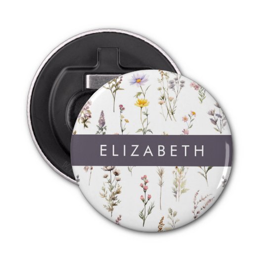 花カラフル花、野の花、緑、あなたの名前 栓抜き (正面)