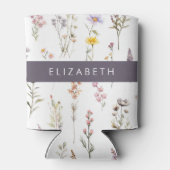 花カラフル花、野の花、緑、あなたの名前 缶クーラー (裏面)