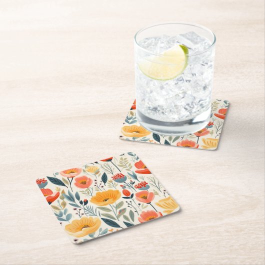 花カラフル芸術 スクエアペーパーコースター (インサイチュ)