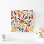 花カラフル芸術 スクエア壁時計 (ホーム)
