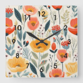 花カラフル芸術 スクエア壁時計 (正面)