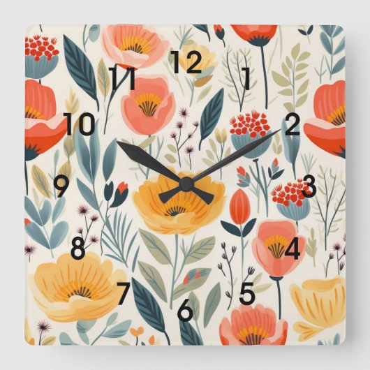 花カラフル芸術 スクエア壁時計 (正面)