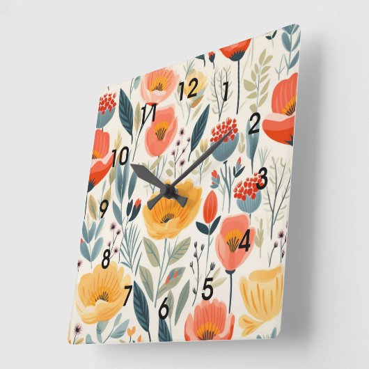 花カラフル芸術 スクエア壁時計 (傾斜)