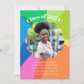 花カラフル虹の写真卒業パーティー 招待状 (正面)