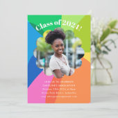 花カラフル虹の写真卒業パーティー 招待状 (スタンド正面)