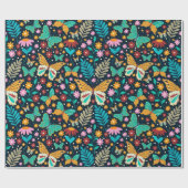 花カラフル蝶の模様 ラッピングペーパー (フラット)