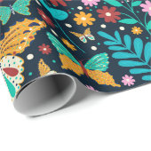 花カラフル蝶の模様 ラッピングペーパー (ロールコーナー)