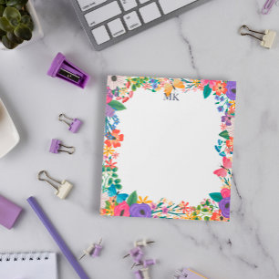花カラフル蝶モノグラムの ノートパッド