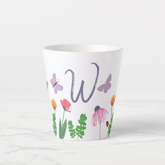 花カラフル蝶モノグラムW カフェラテマグ (正面)
