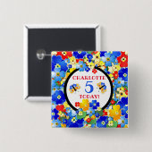 花カラフル蝶誕生日時代 缶バッジ (正面&裏面)