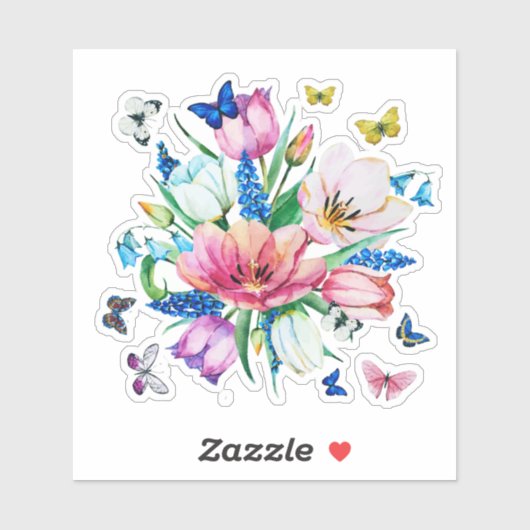 花カラフル蝶 シール (シート)