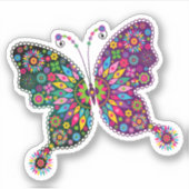花カラフル蝶 シール (正面)