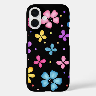 花カラフル蝶 iPhone 16ケース