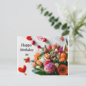 花カラフル誕生日招待状葉書 インビテーションポストカード (スタンド正面)