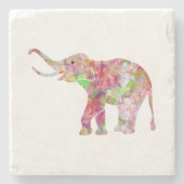 花カラフル象イラストレーション ストーンコースター (正面)