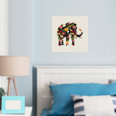 花カラフル象イラストレーション 箔ポスター (インサイチュ (寝室))