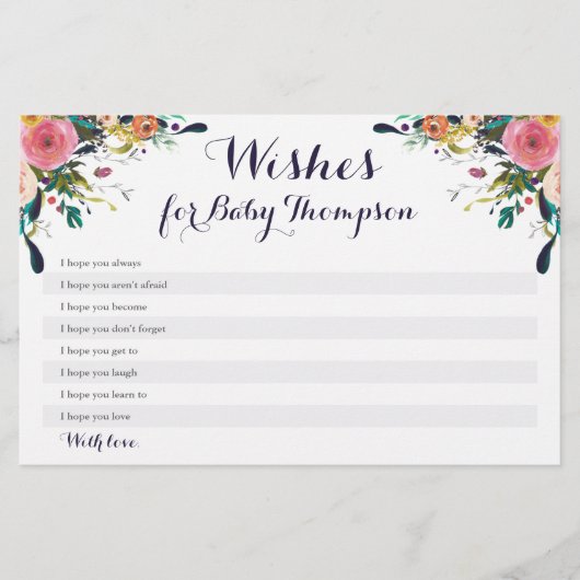 花カラフル赤ちゃんシャワーがベビーカード (正面)