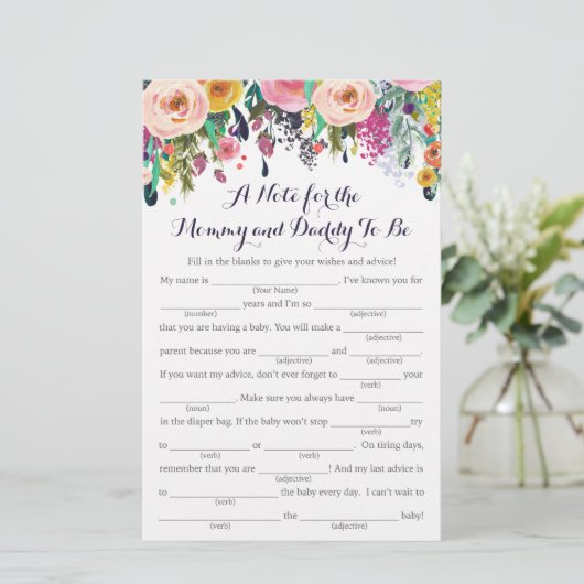 花カラフル赤ちゃんシャワーアドバイスゲームカード (スタンド正面)