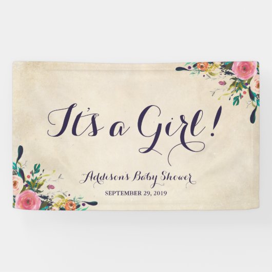 花カラフル赤ちゃんシャワーバナー大 横断幕 (横)