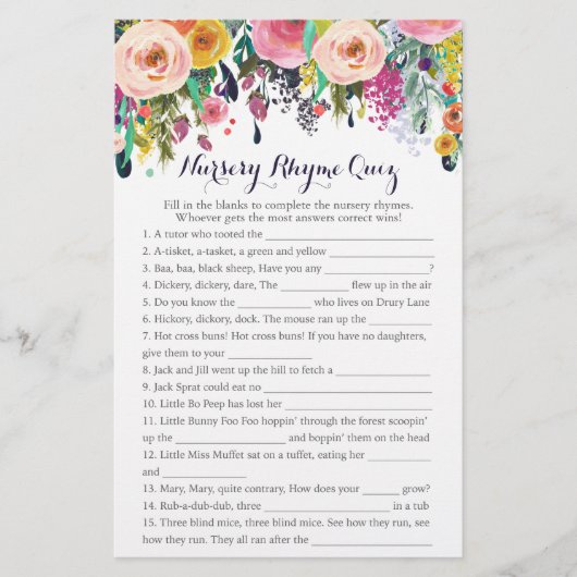 花カラフル赤ちゃんシャワー子供部屋韻クイズ (正面)