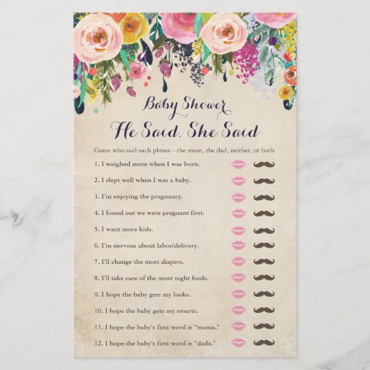 花カラフル赤ちゃんシャワー彼は彼女はゲームを言った (正面)