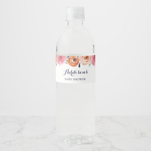 花カラフル赤ちゃんシャワー水瓶ラベル ペットボトルラベル (正面)