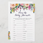 花カラフル赤ちゃんシャワー赤ちゃん動物名ゲーム (正面/裏面)