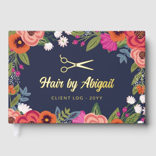 花カラフル金ゴールドシザーヘアサロン ゲストブック (正面)