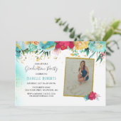 花カラフル金ゴールドスパークルグリッター卒業 招待状 (スタンド正面)