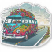 花カラフル飾りバン旅行アットサンセット シール (正面)