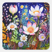 花カラフル飾り スクエアシール (正面)