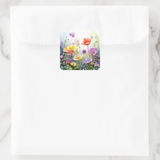 花カラフル飾り スクエアシール (バッグ)