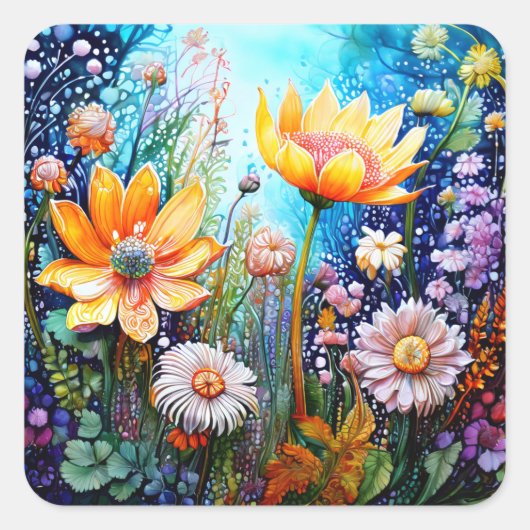 花カラフル飾り スクエアシール (正面)