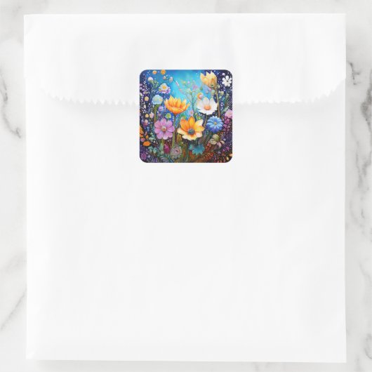 花カラフル飾り スクエアシール (バッグ)