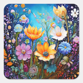 花カラフル飾り スクエアシール