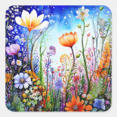 花カラフル飾り スクエアシール (正面)