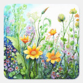 花カラフル飾り スクエアシール (正面)