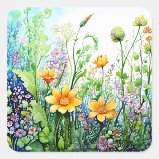 花カラフル飾り スクエアシール (正面)