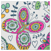 花カラフル鳥と蝶のパターン ファブリック (クローズアップ)