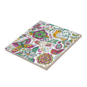 花カラフル鳥と蝶の模様 タイル (側面)