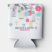 花カラフル鳥と鳥かげ結婚のデザイン 缶クーラー (正面)