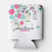 花カラフル鳥と鳥かげ結婚のデザイン 缶クーラー (裏面)