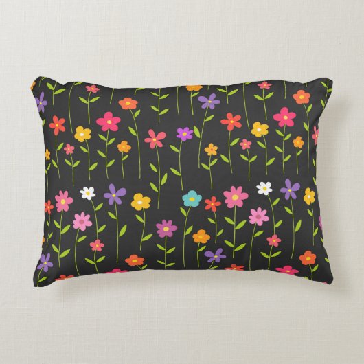 花カラフル黒 アクセントクッション (正面)