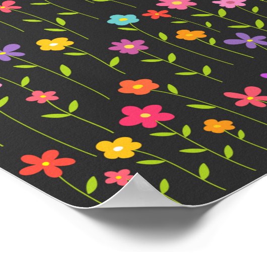 花カラフル黒 ポスター (角)