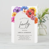 花カラフル440歳の誕生日パーティーアーチ 招待状 (スタンド正面)