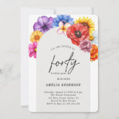 花カラフル440歳の誕生日パーティーアーチ 招待状 (正面)